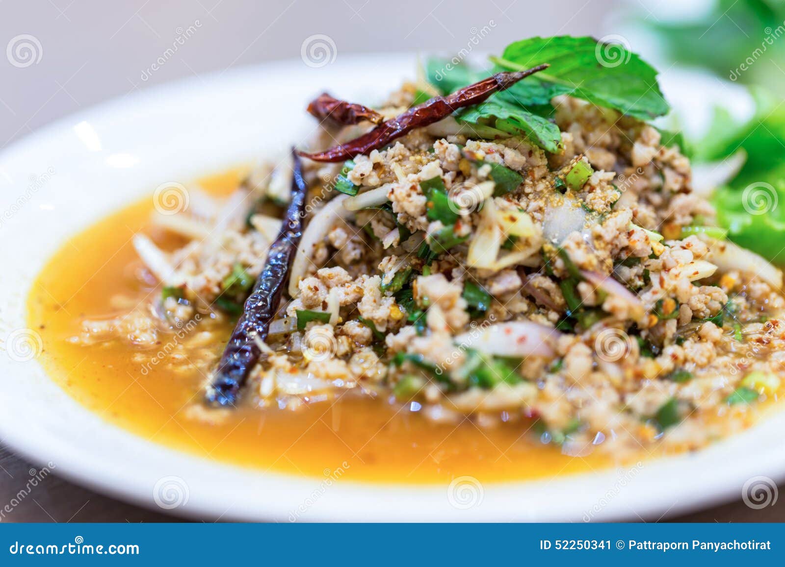 Laab Gai Or Larb Gai, Spicy Minced Chicken Breast Salad, Healthy Food