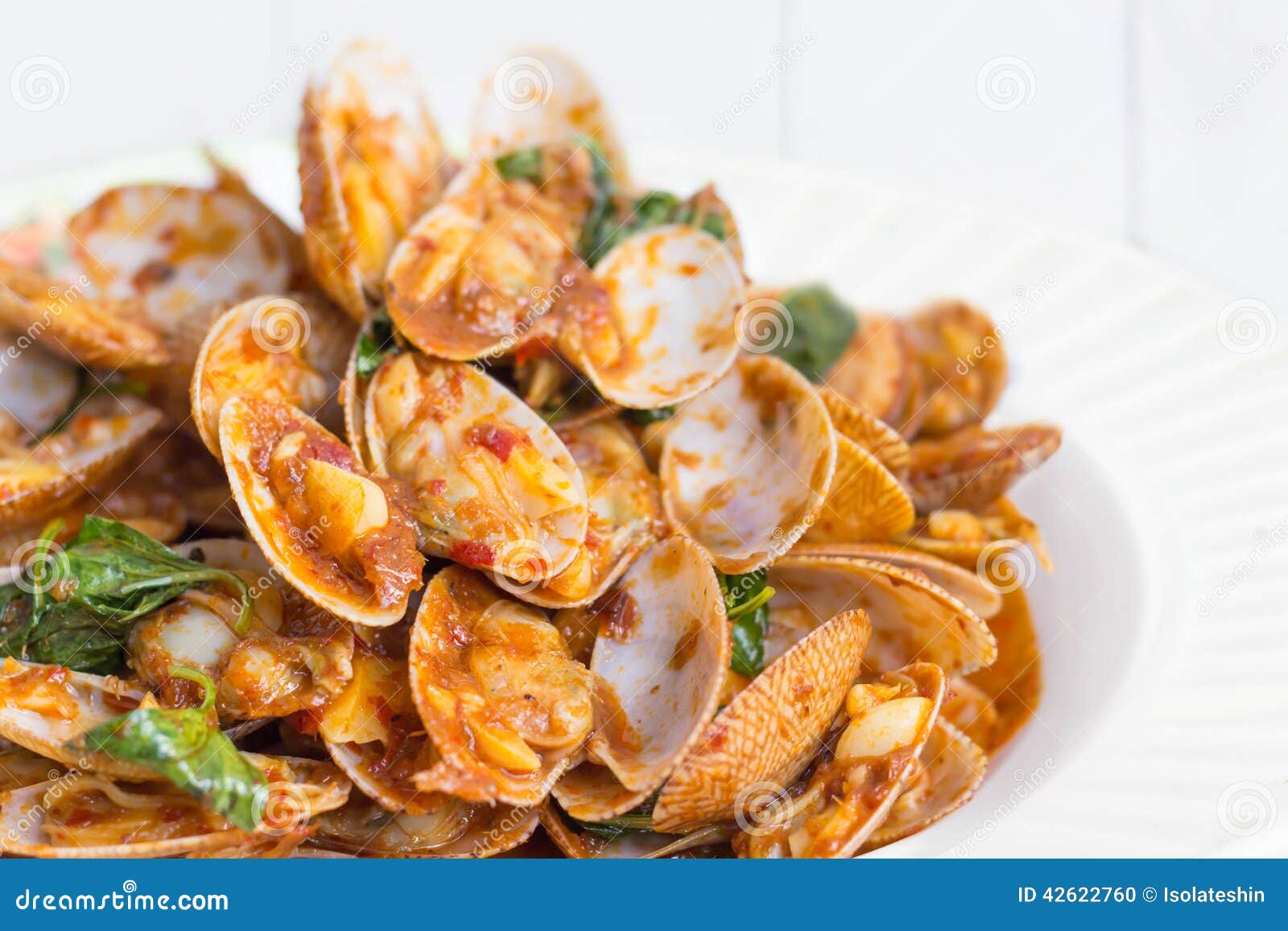 Thai Food , Stir Fried Clams with Roasted Chili Paste Stock Photo