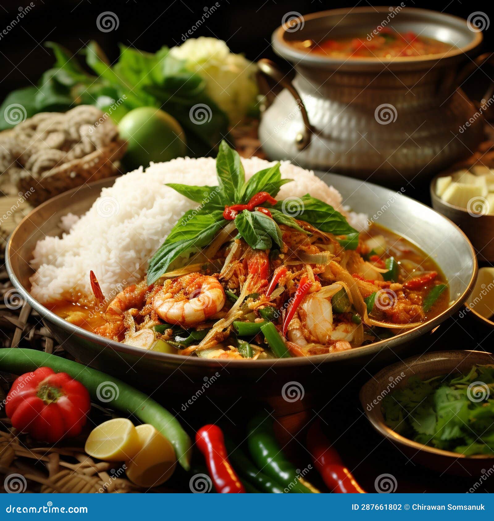 Thai food in warm tone stock illustration. Illustration of menu 287661802