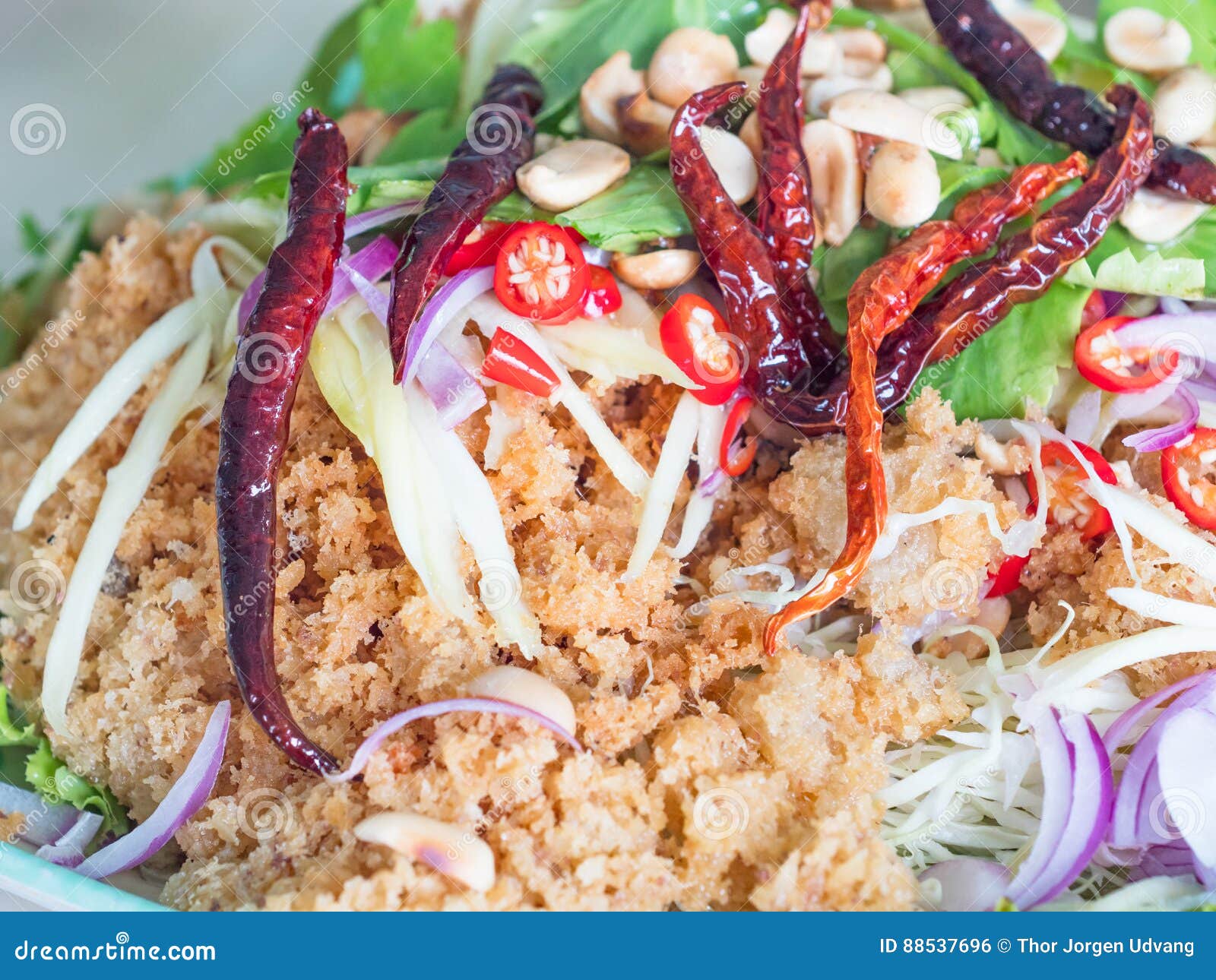 thai food, yam pla duk foo