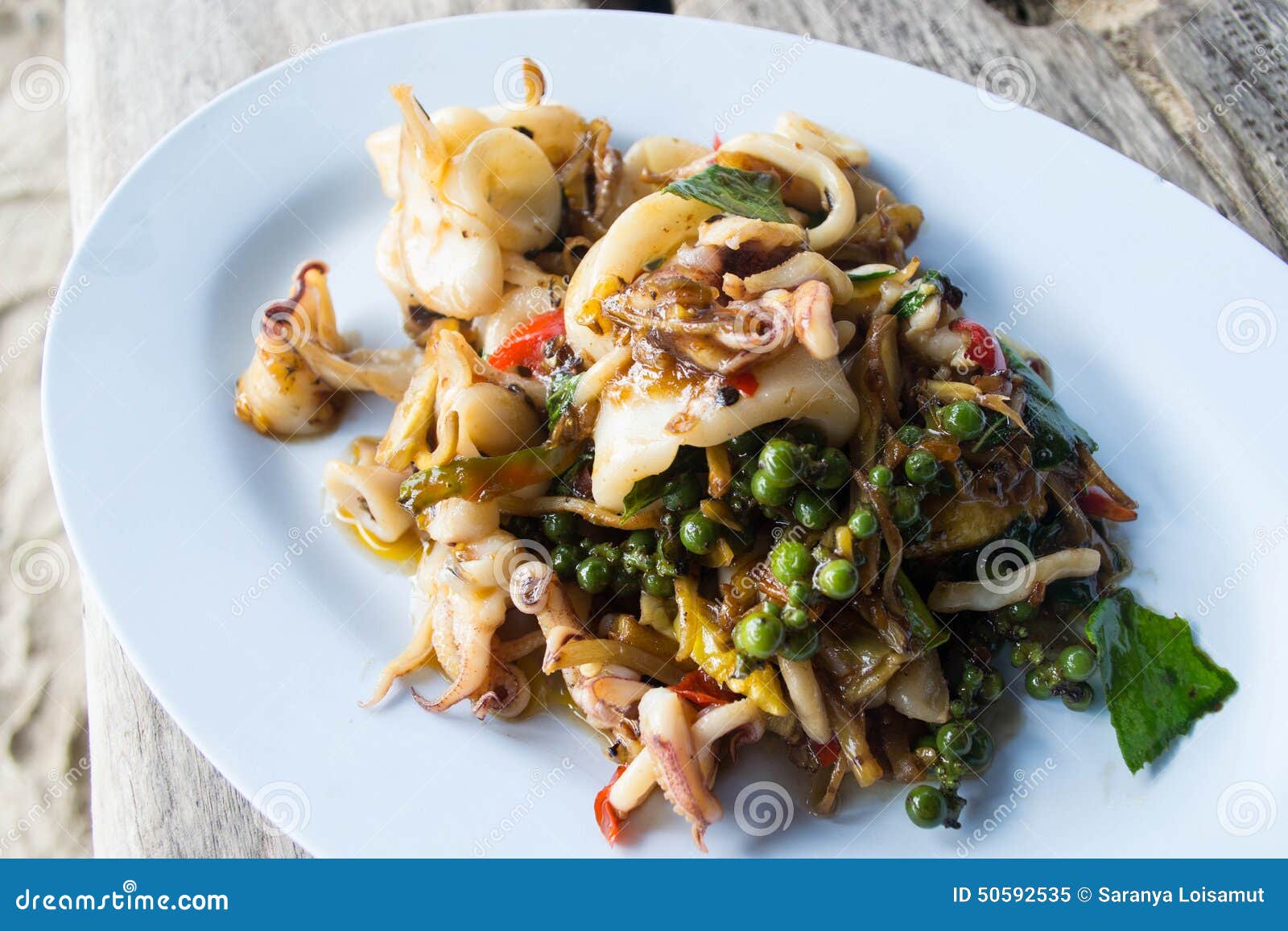Thai Fried Spicy Squid in Basil Sauce Stock Image Image of asia, food