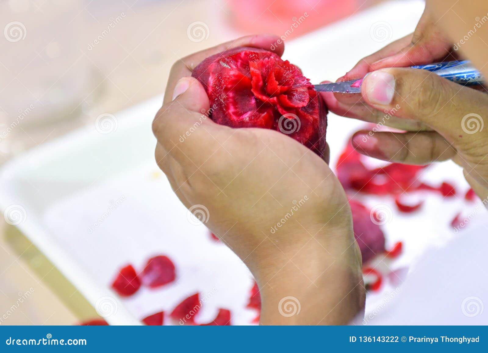 thai fruit carving with hand, vegetable and fruit carving