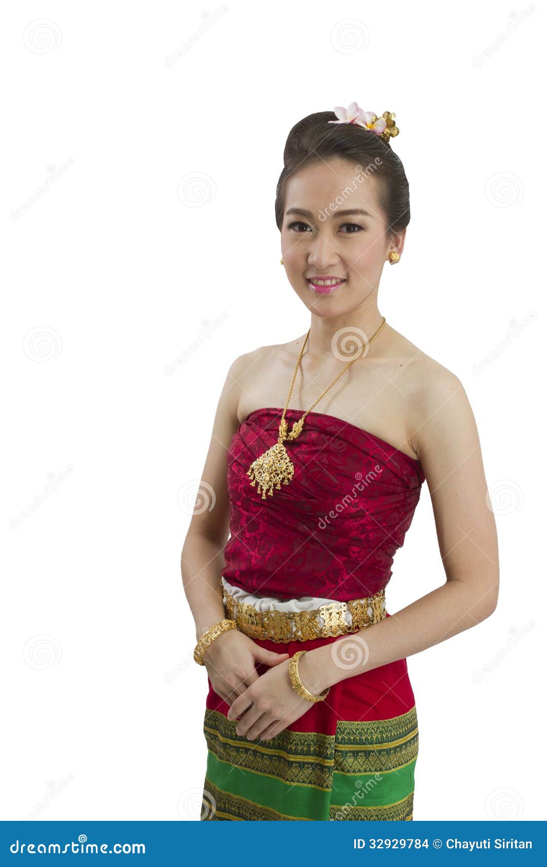 Thai Woman Salute Of Respect In Traditional Costume Of 