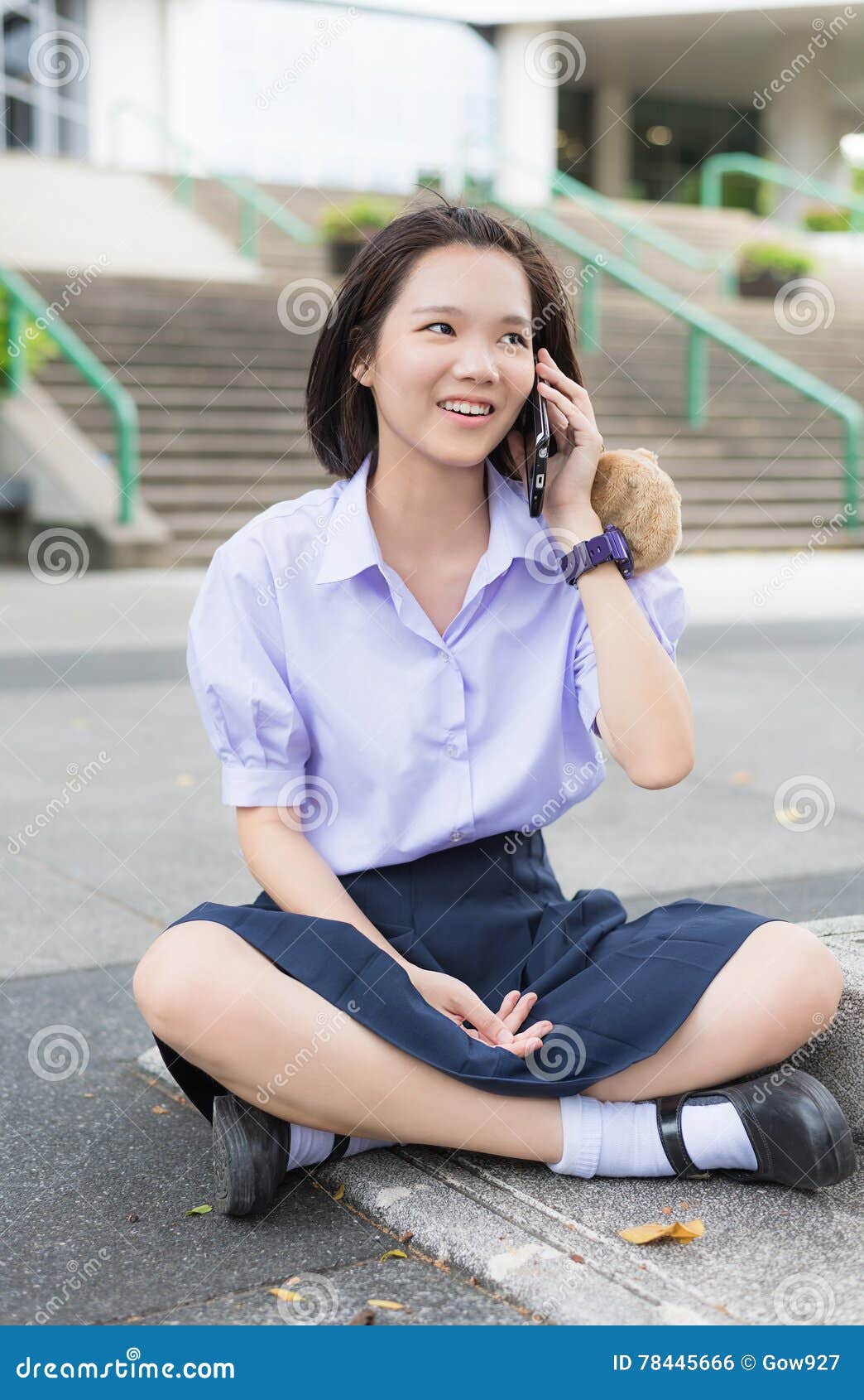 938px x 1300px - Thai High Schoolgirl Student in School Uniform Sit and Chat on Mobile Stock  Photo - Image of cute, facial: 78445666