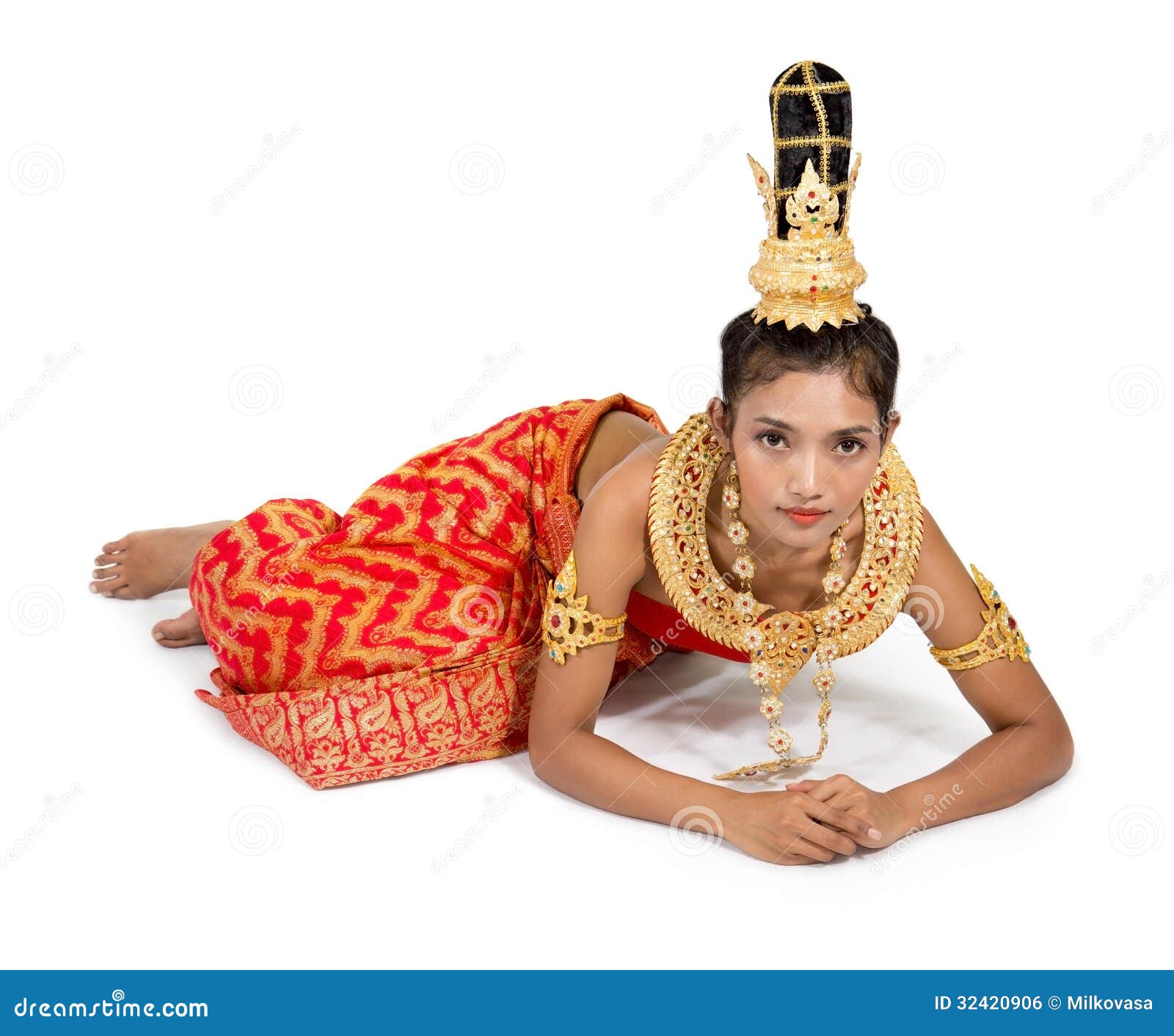 Thai Woman Wearing Typical Thai Dress Stock Image - Image 