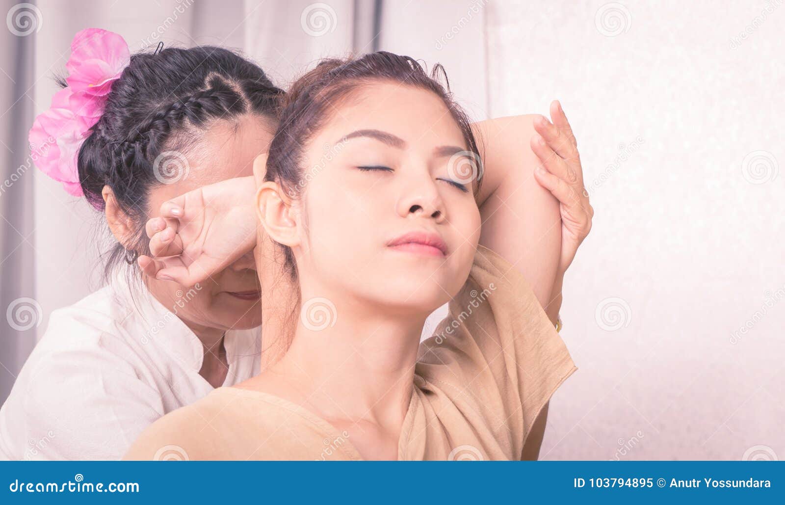 Thai Massage Therapist Is Massaging A Woman Arm In Spa Stock Image