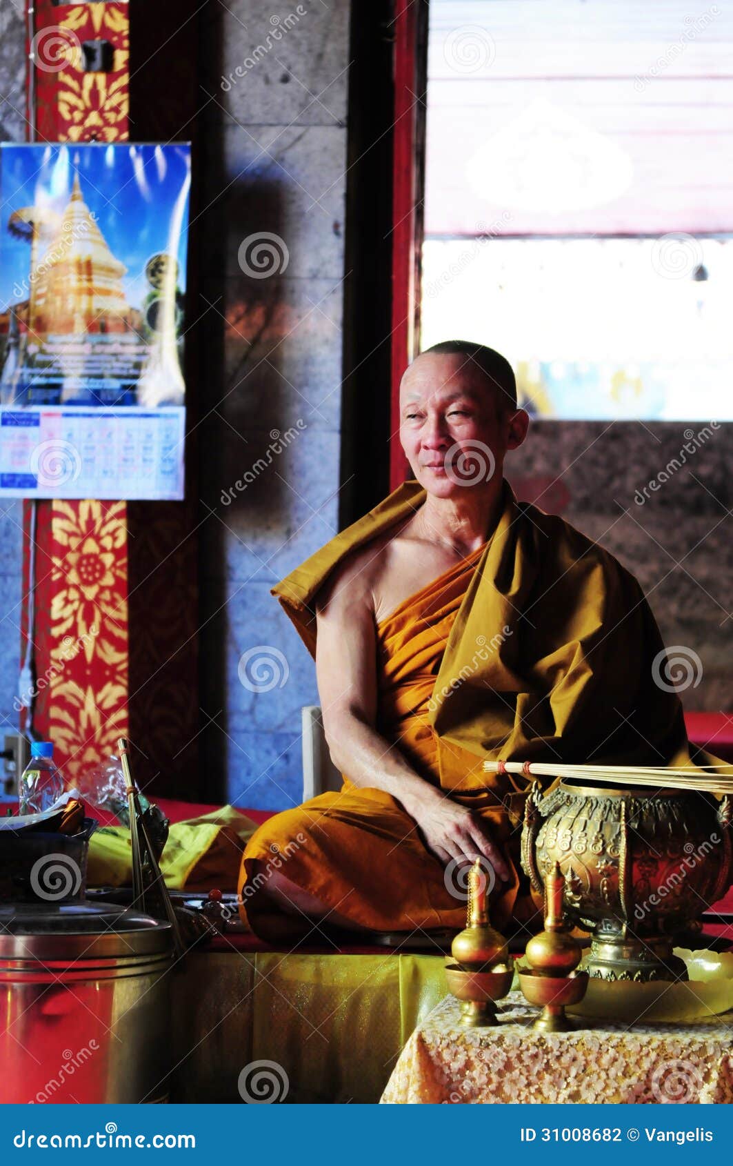 Thai Monk Statue With Thai Peaples Editorial Photo