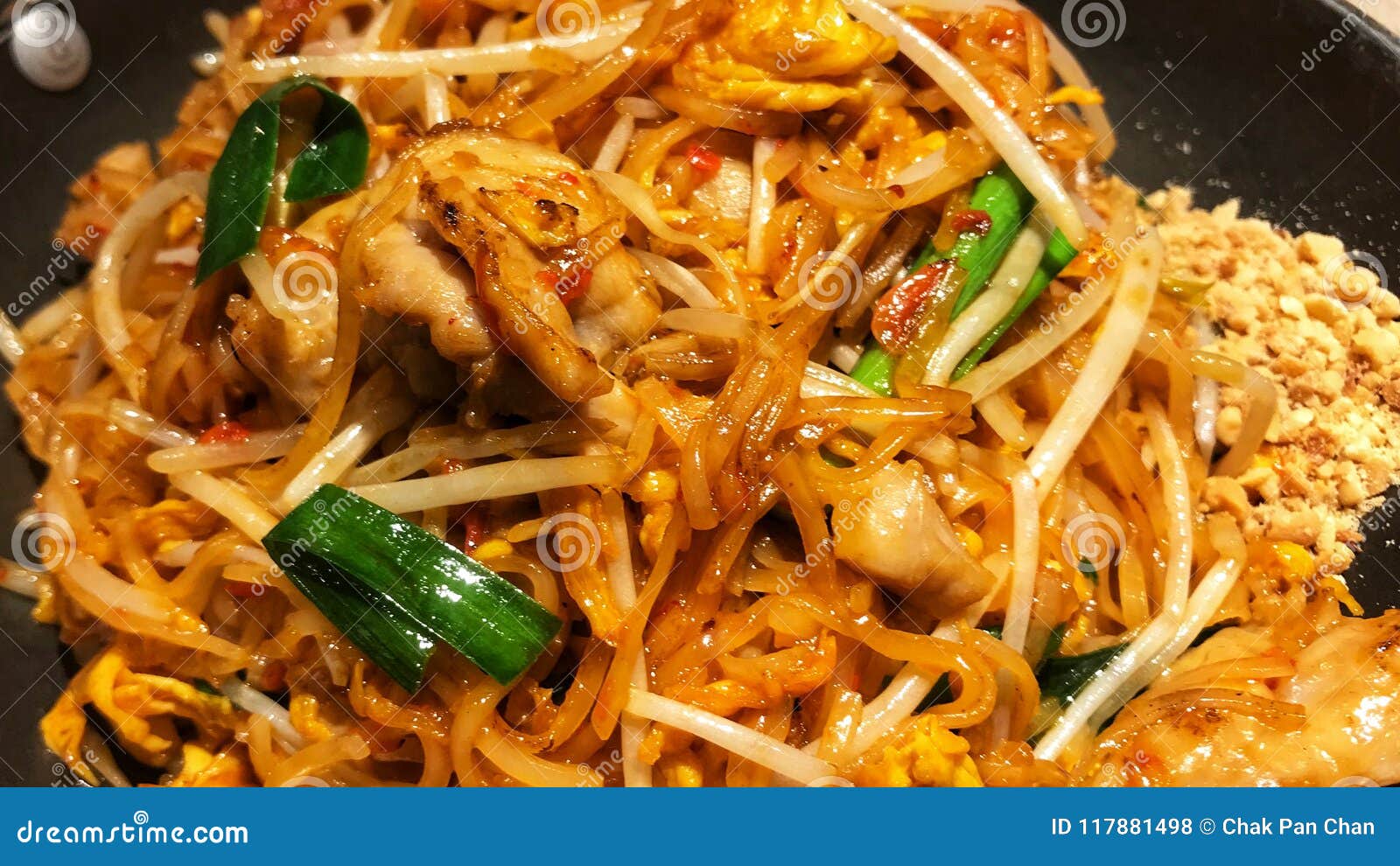 Thai Noodle Called Phad Thai Goong with Chicken Stock Photo Image of