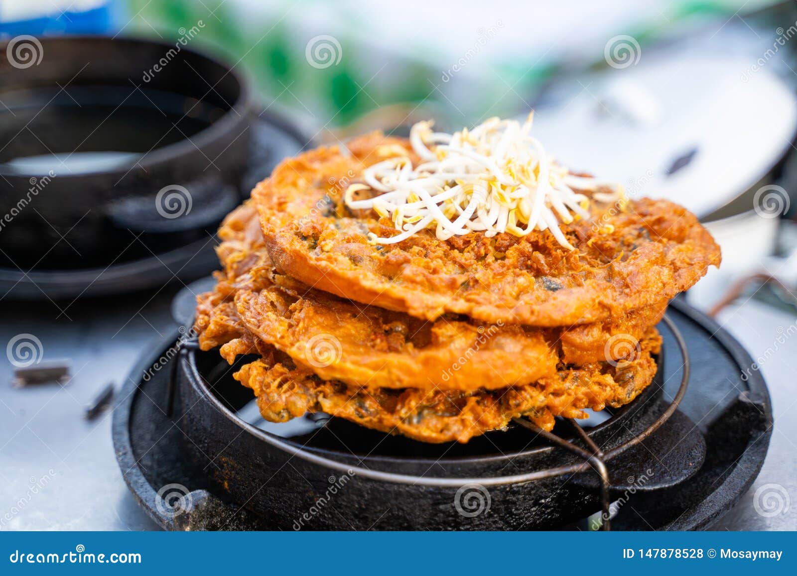 Thai Oyster Omelette with Bean Sprouts Stock Photo Image of crispy