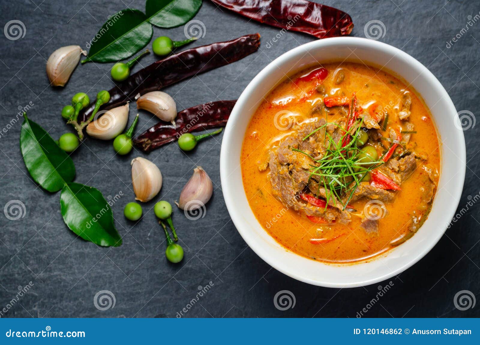 Thai Red Chili Panang Curry with Beef Stock Photo - Image of cream ...