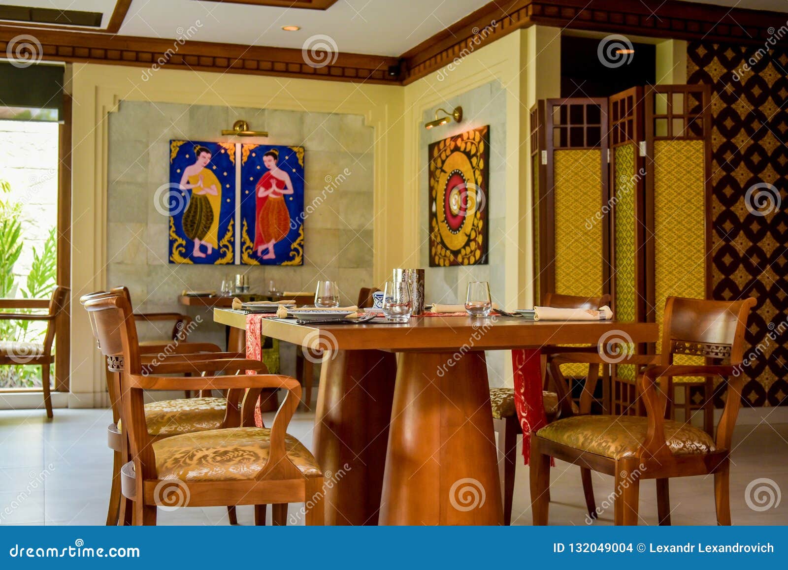 Thai Restaurant Interior With Tables And Chairs At Resort Editorial thai-restaurant-interior-with-tables-and-chairs-at-resort-editorial