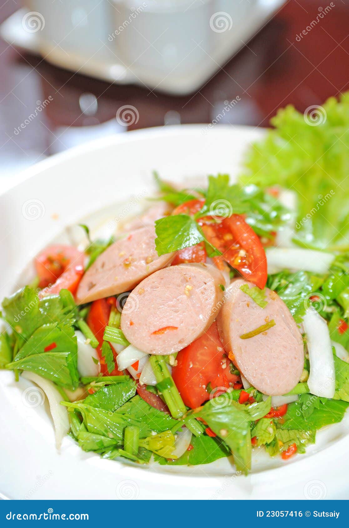 Thai sausage salad spicy stock photo. Image of nature 23057416