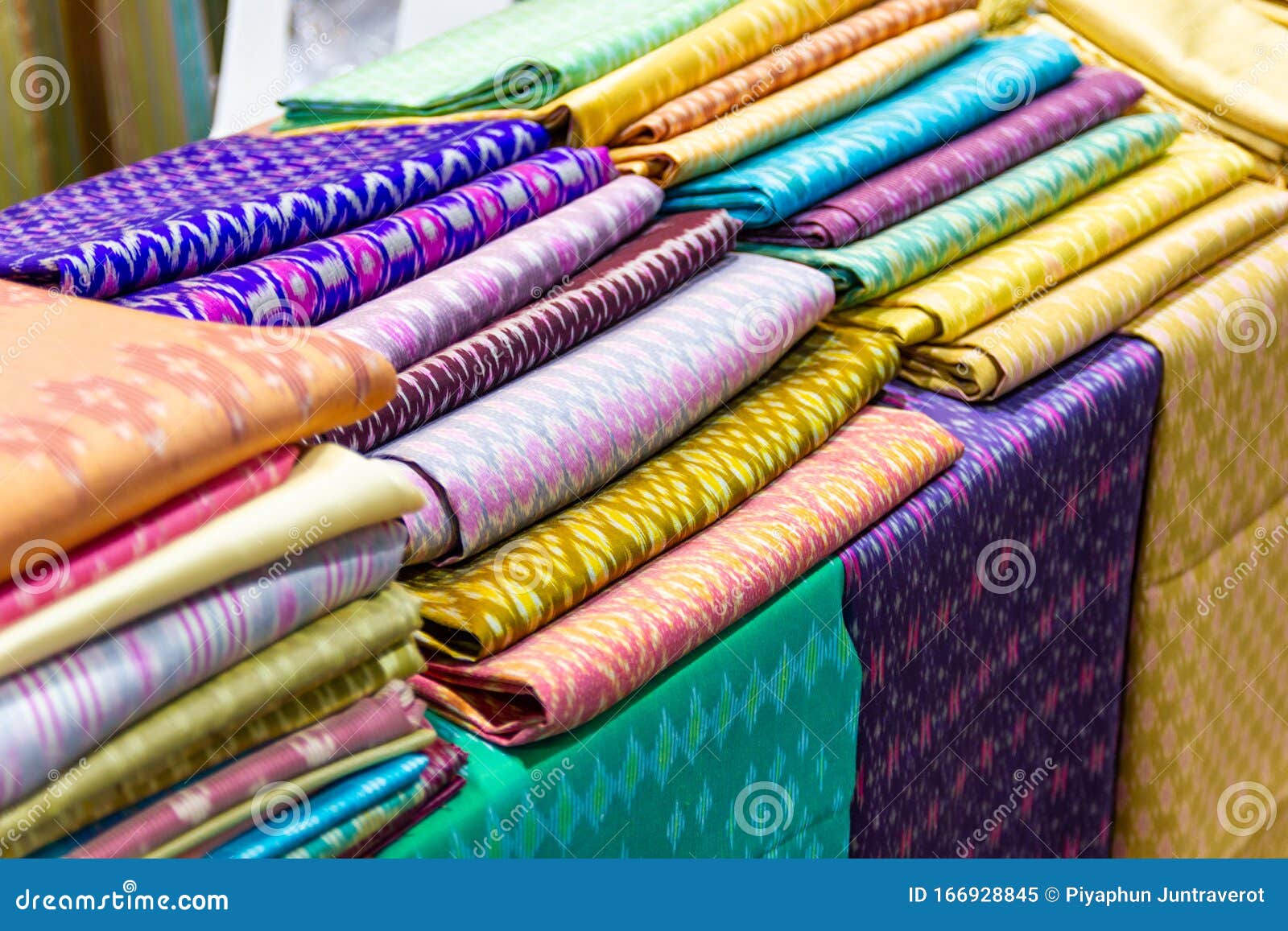 Thai Silk Fabric - Handmade Woven Fabrics of Thai Silk Textiles Stock