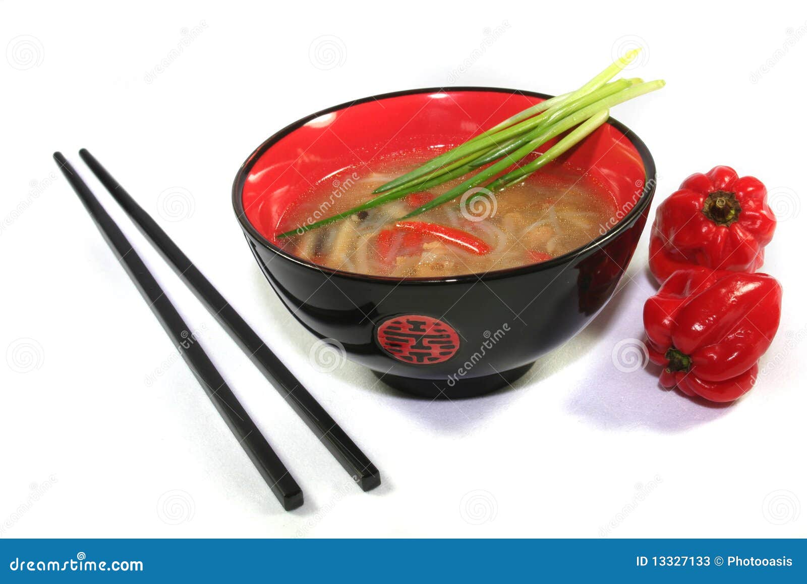 Thai Soup with Chopsticks and Red Pepper Stock Image Image of meat