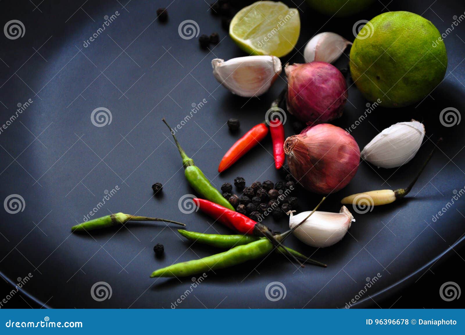 Thai Spice Ingredients on Black Plate Stock Photo Image of fresh