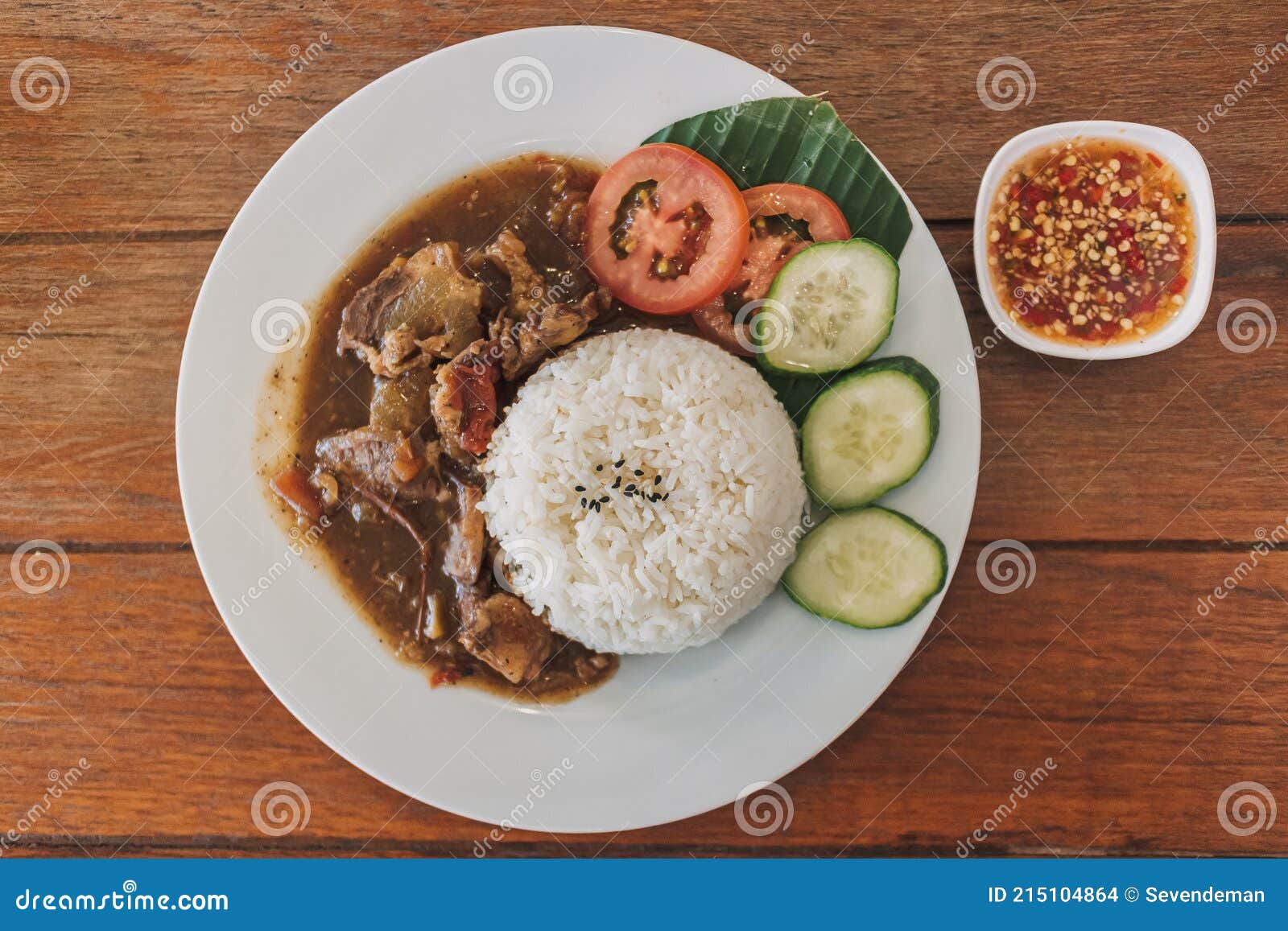 Thai Stewed Beef with Rice Served on White Dish. Stock Photo Image of