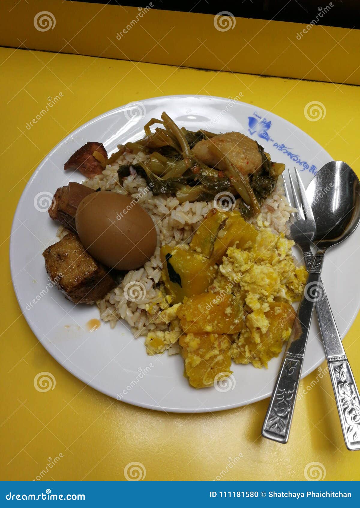 Thai Stewed Pork and Eggs with Five Spices Herbs and Vegetable Fired