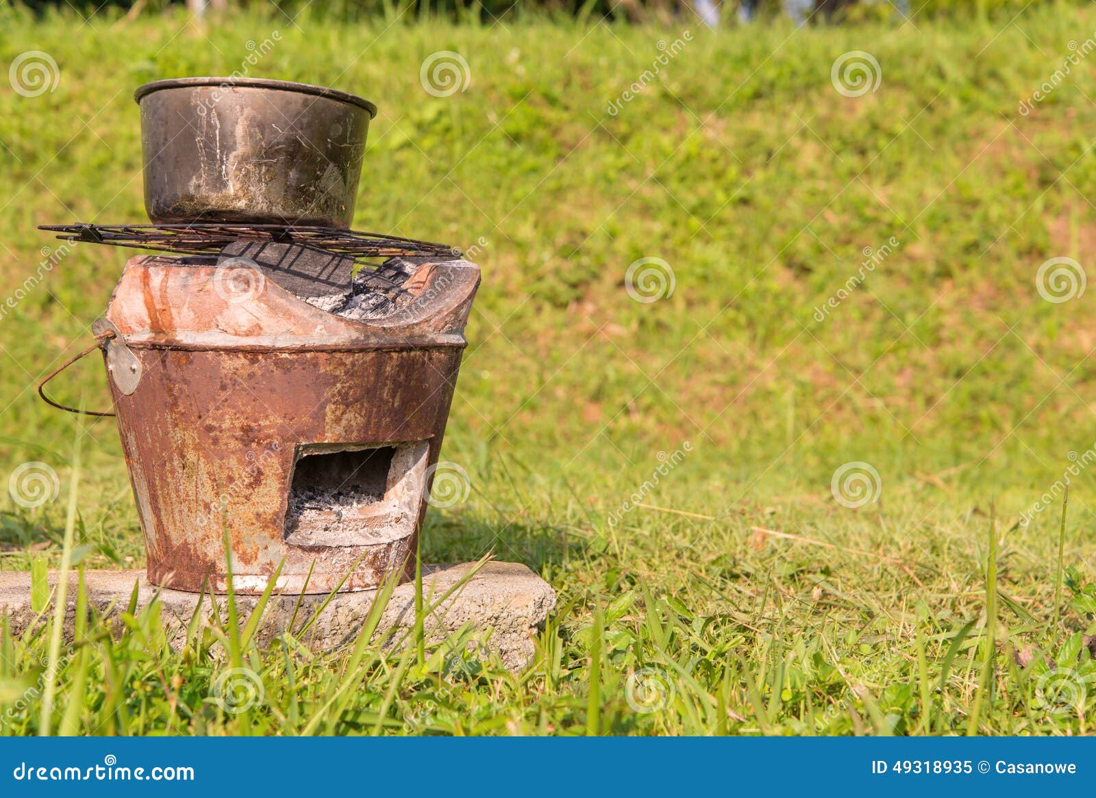 Thai Stove Brazier with Steaming Pot for Cooking on Firewood Stock