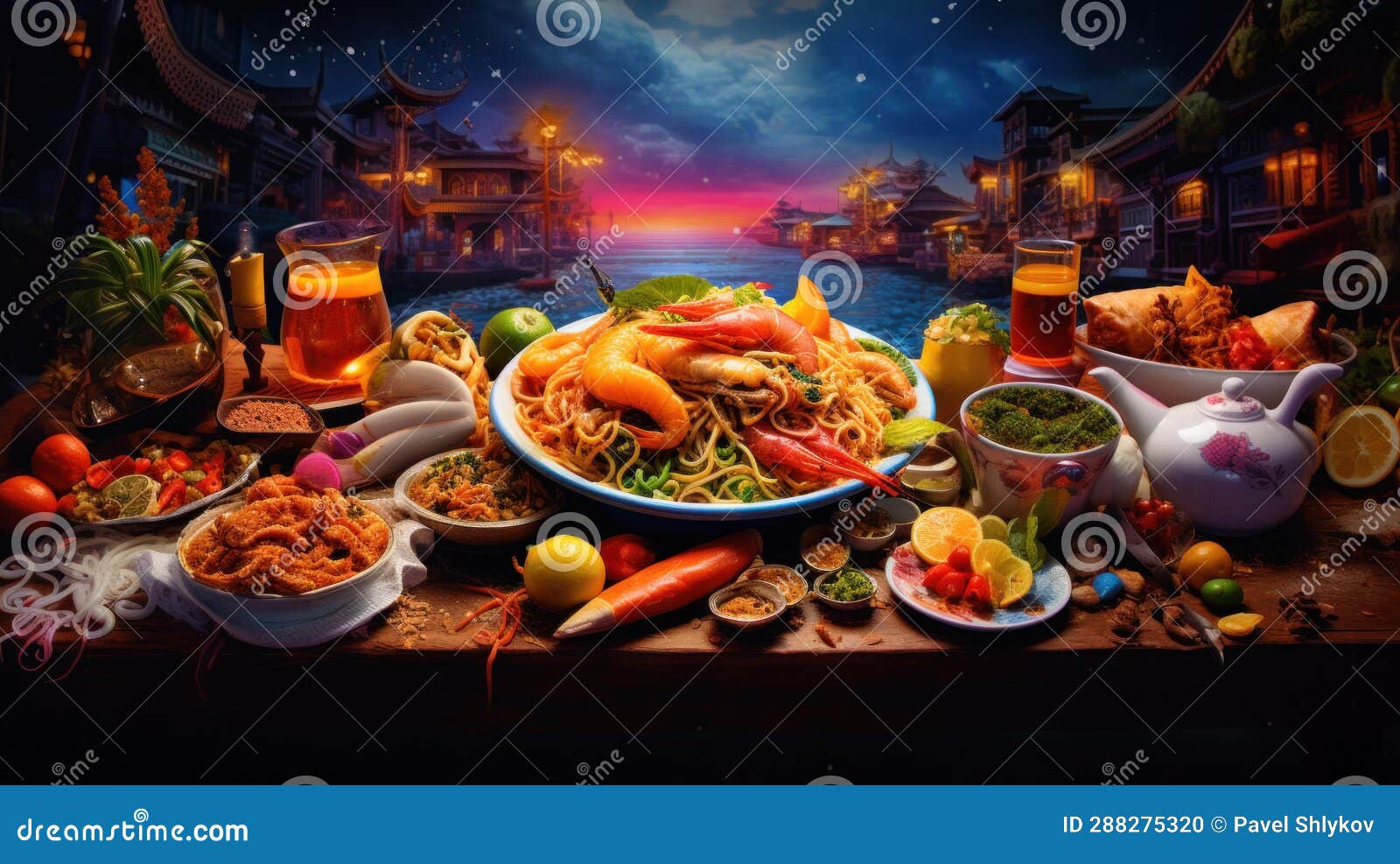 Thai Street Food, the Market in Thailand is Full of Food. Stock Photo