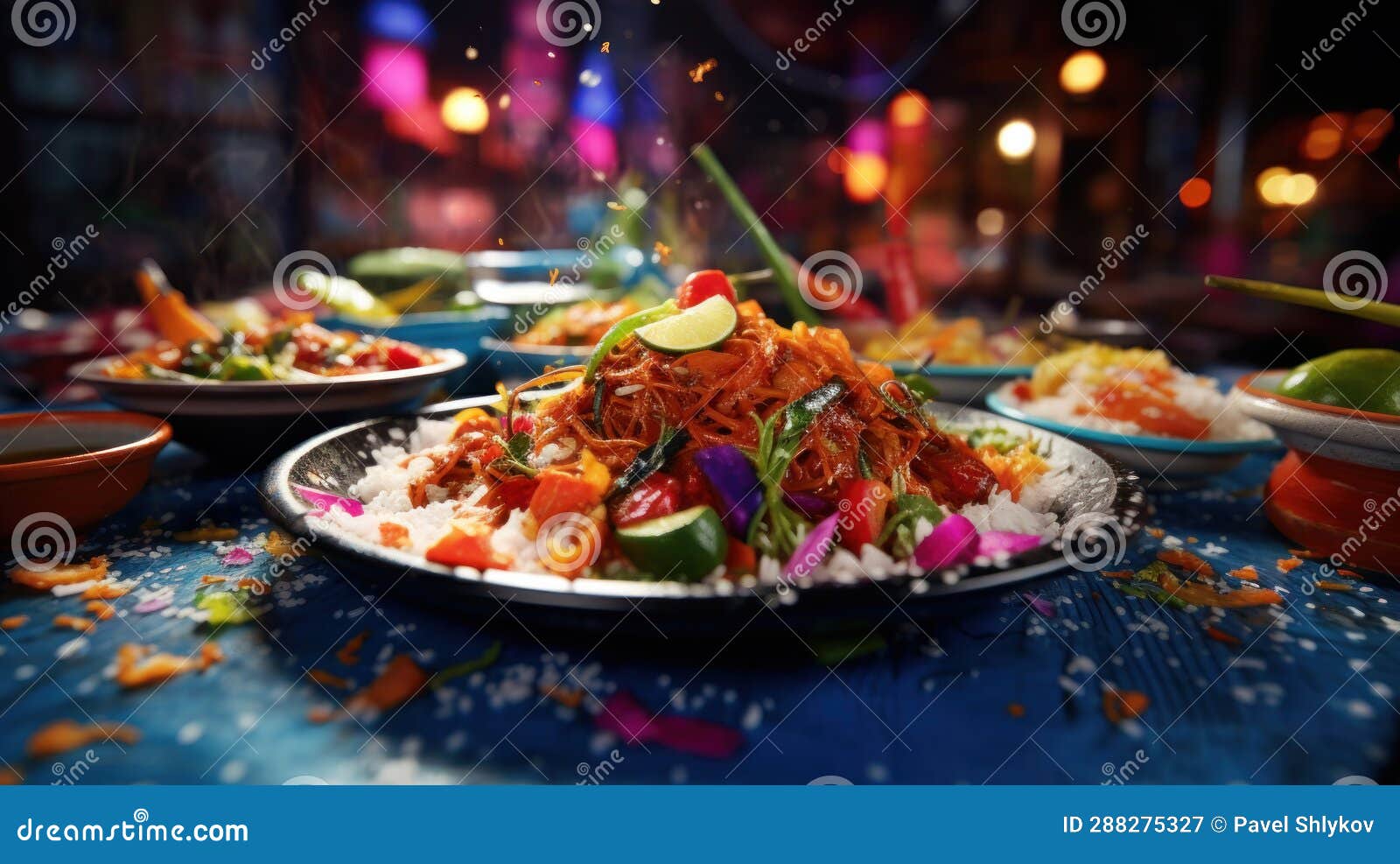 Thai Street Food, the Market in Thailand is Full of Food. Stock