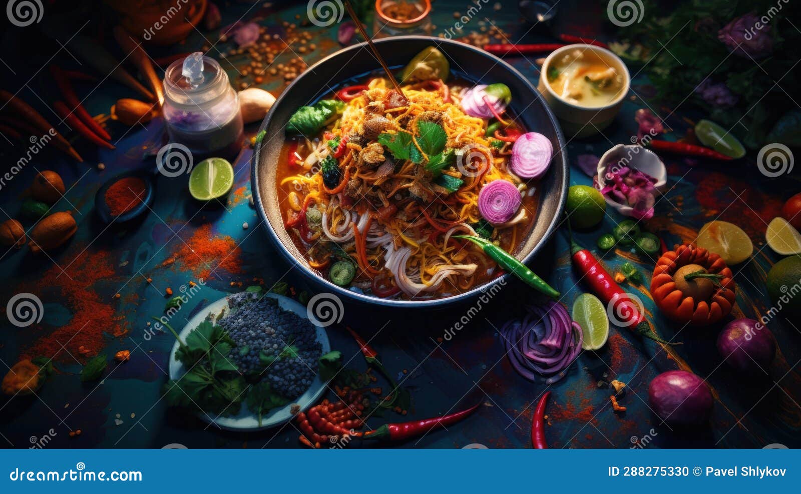 Thai Street Food, the Market in Thailand is Full of Food. Stock