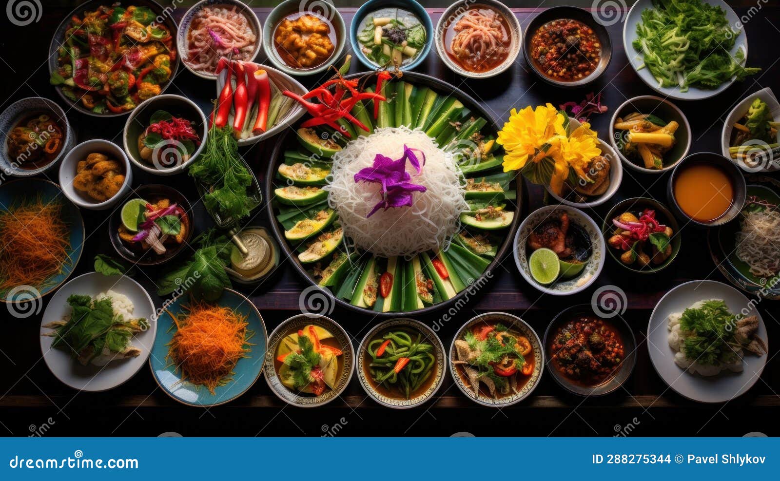 Thai Street Food, the Market in Thailand is Full of Food. Stock Photo
