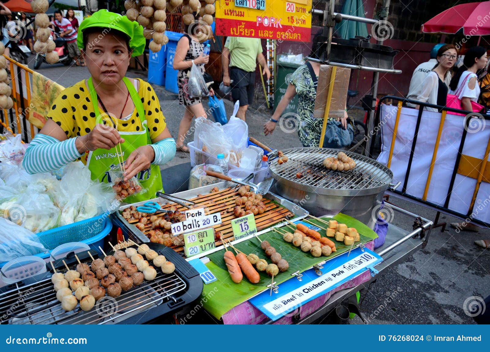 Thai Street Food Vendor With Grill Equipment Sells Sausages Chiang