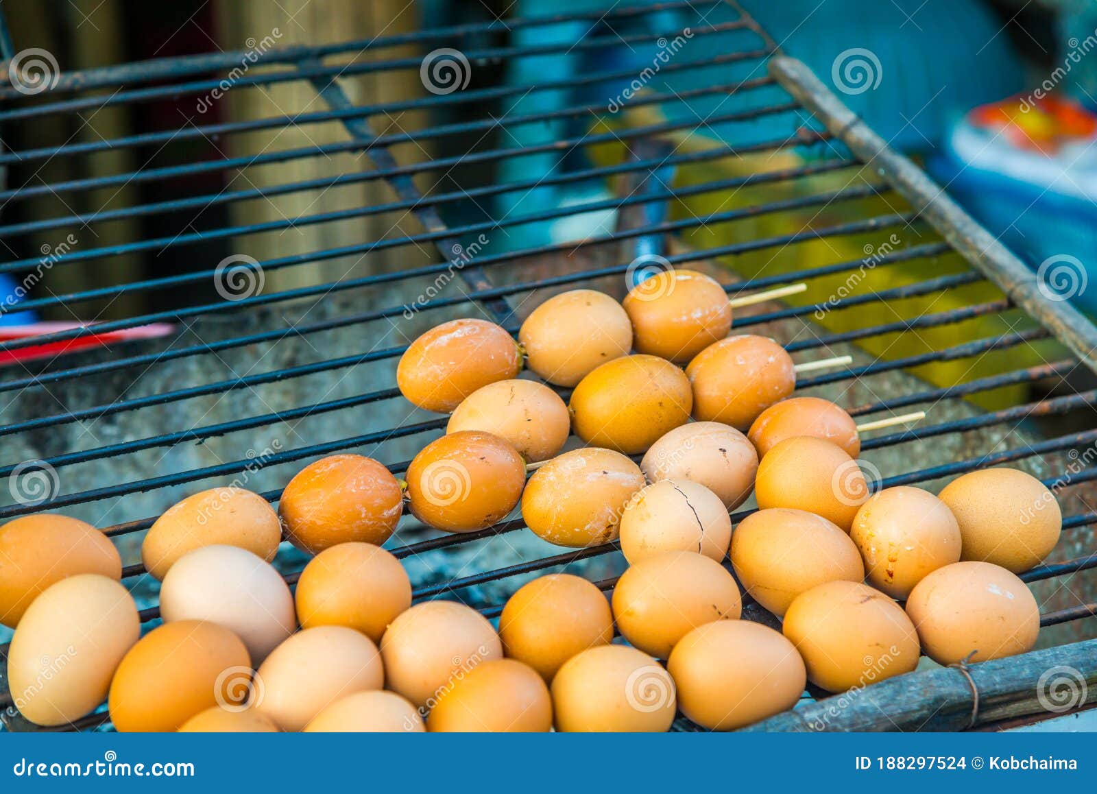 Thai style grilled eggs stock photo. Image of grid, style 188297524