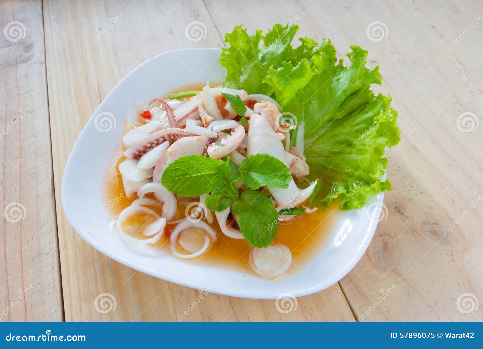 Thai Style Salad Seafood on the Wood Table Stock Image Image of