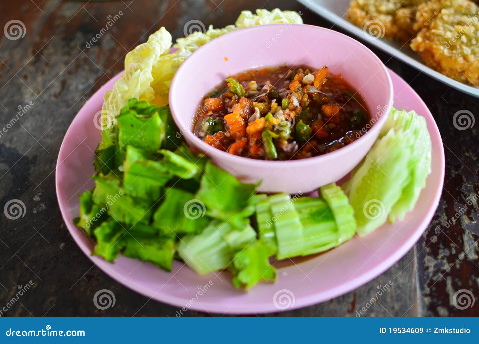 Thai Style Spicy Dipping Sauce and Vegetables Stock Image Image of