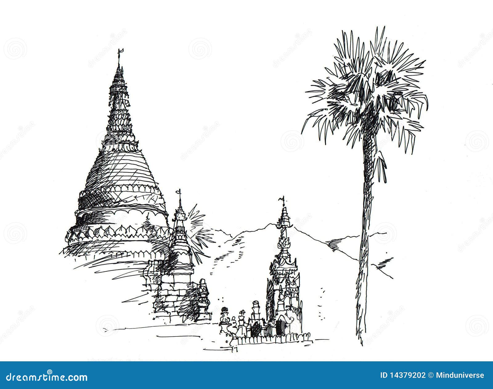Thai temple sketching stock illustration Illustration of 