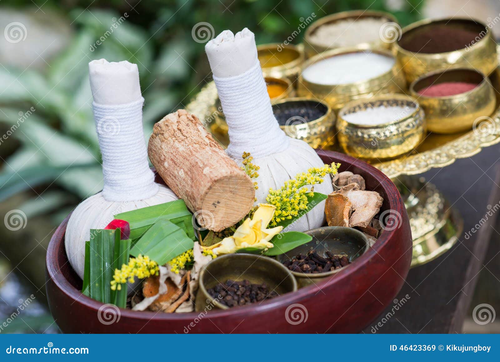Thai Traditional Herbal Balls and Herbs Stock Image - Image of massage