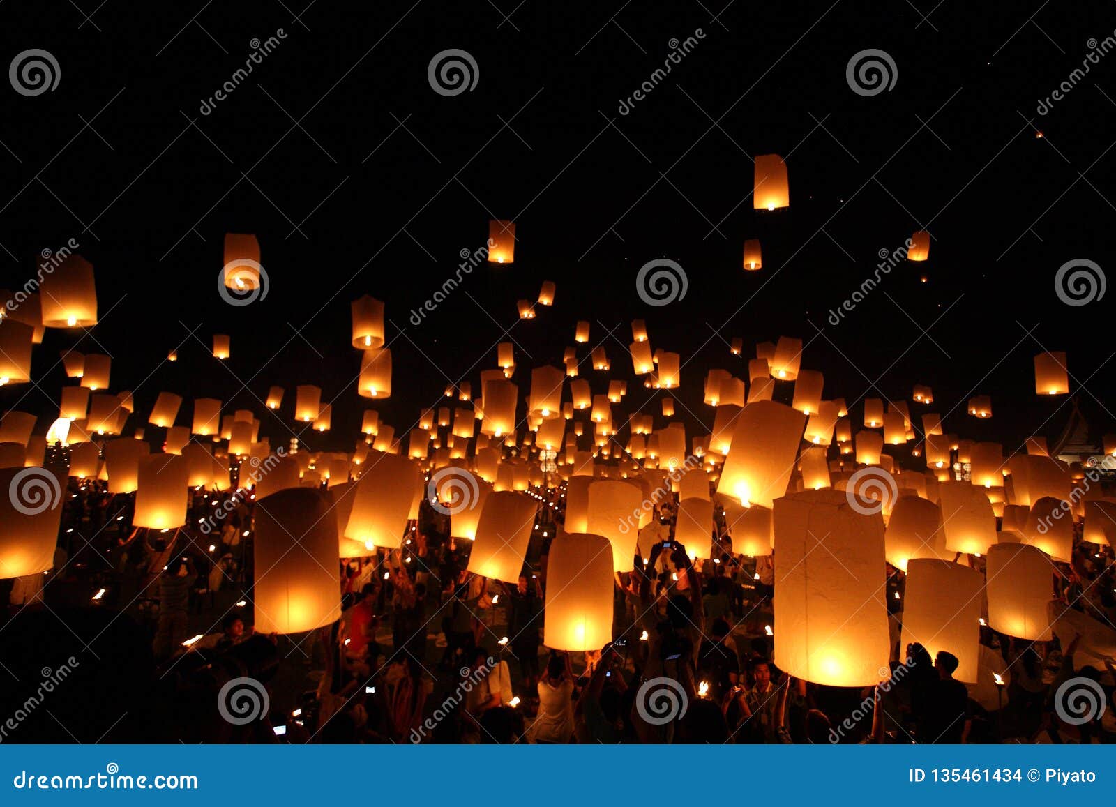 Thai Traditional Newyear Balloon Lantern at Night Stock Photo Image
