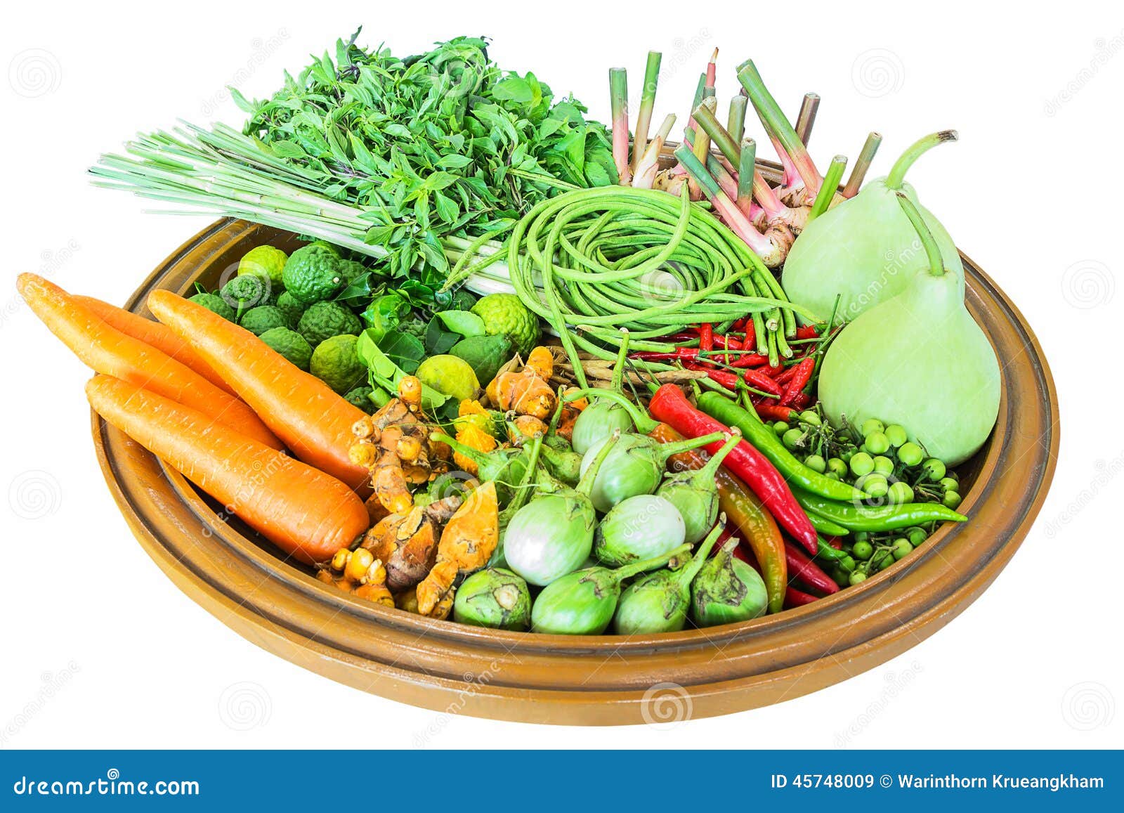 Thai Vegetables In A Wood Tray Stock Image Image of galangal, dill