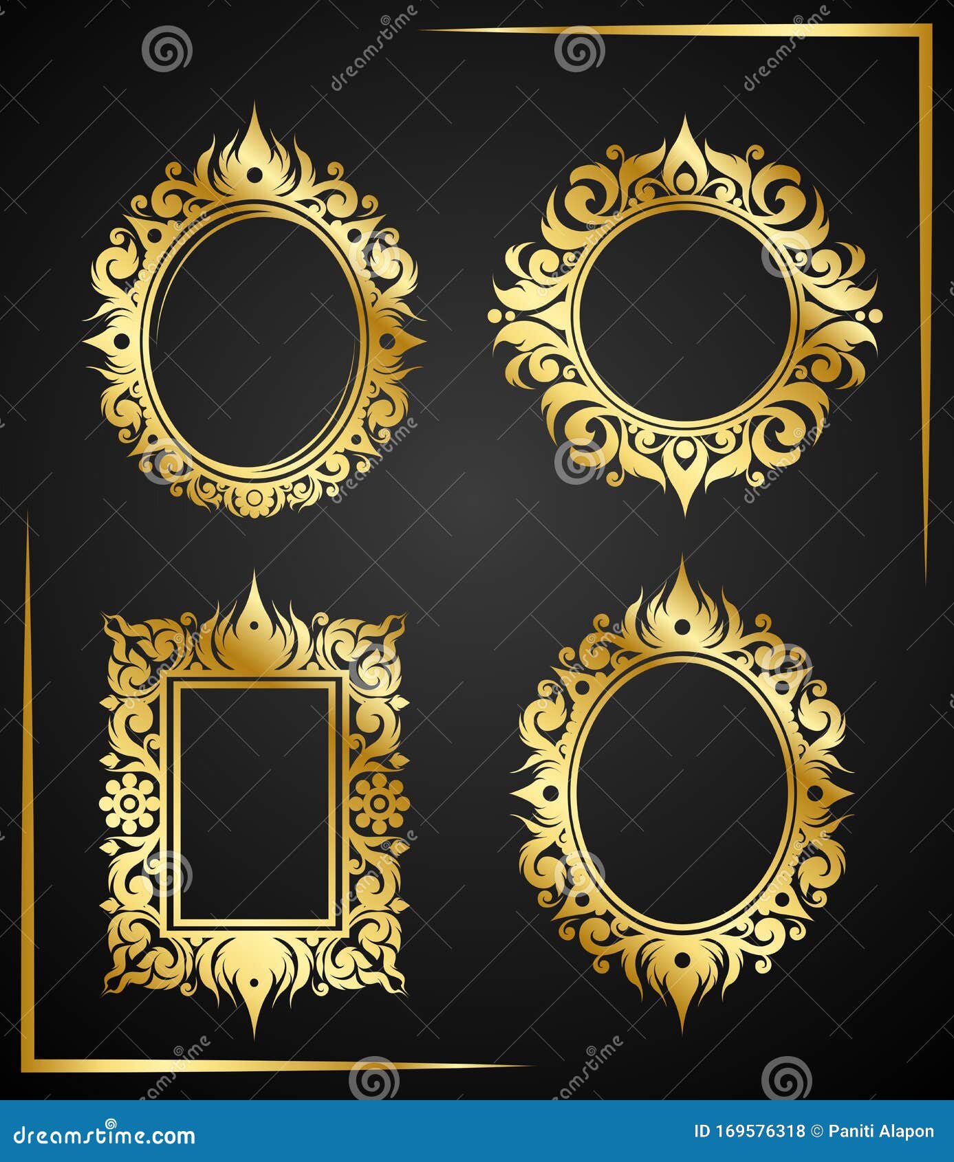 Thai Vintage Frame Border Label Retro Hand Drawn Engraving Antique