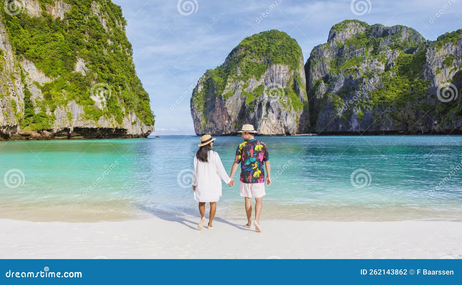 maya bay beach koh phi phi thailand in the morning with turqouse colored ocean