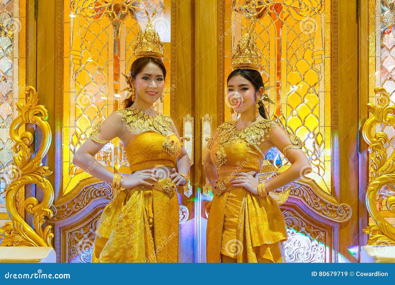 Thai Women With Traditional Dress Editorial Stock Image Image Of Golden Asian 80679719