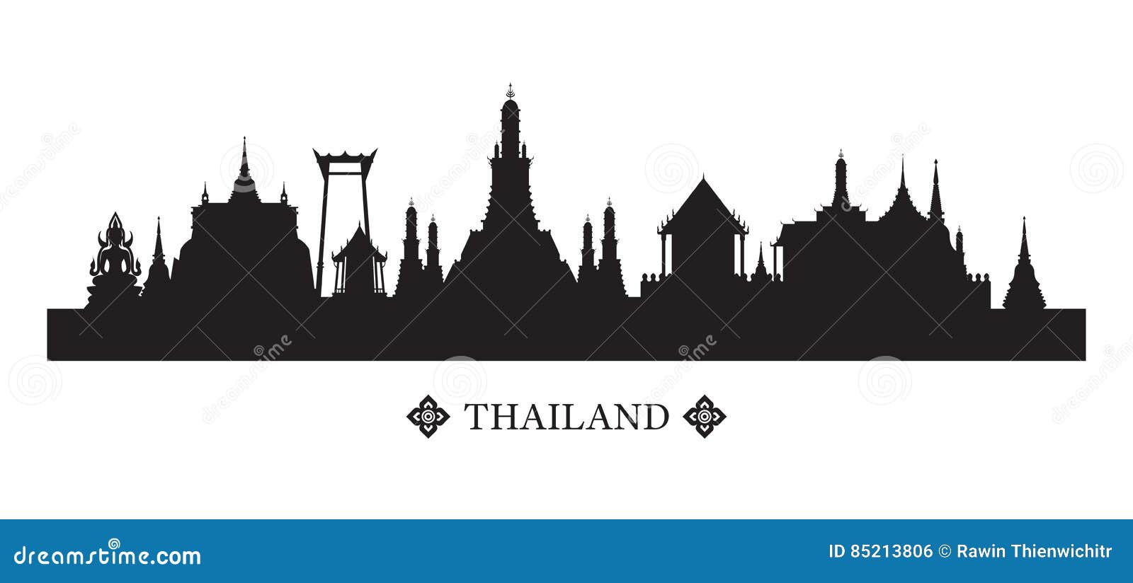 Thailand Landmarks Skyline and Silhouette Stock Vector - Illustration