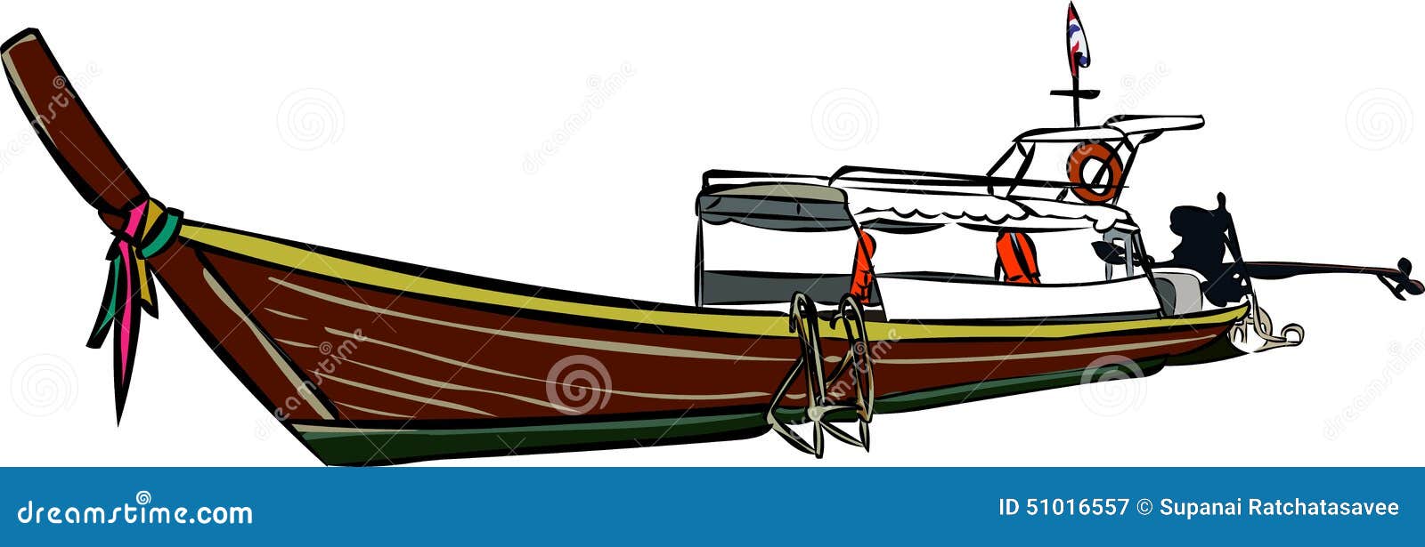 Sketch Traditional Longtail Boat Thailand Vector. Stock