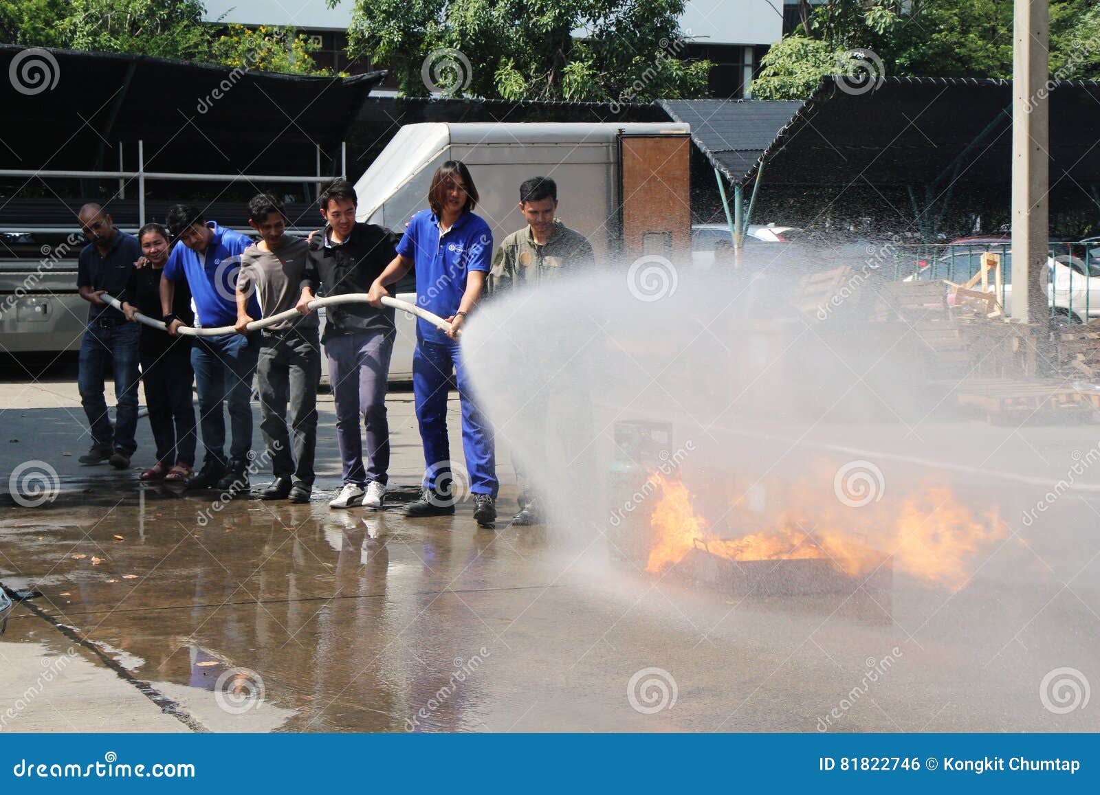 THAILANDNOVEMBER 22 Fire Drill and Basic Fire Fighting Training in