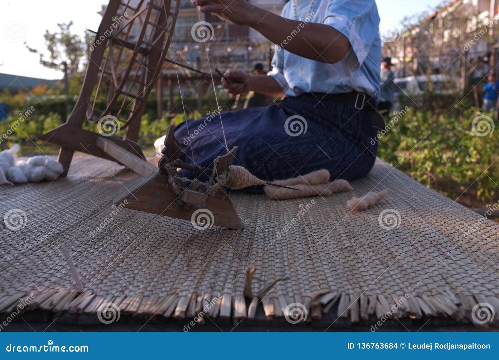 Thailand Old Style Cotton Yarn Spinning Stock Photo Image of craft