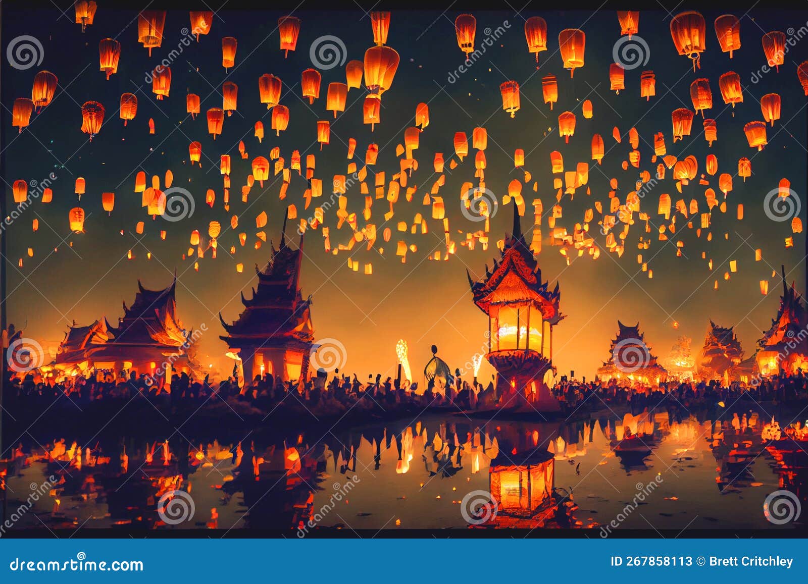 Thailands Lantern Festival stock illustration. Illustration of building