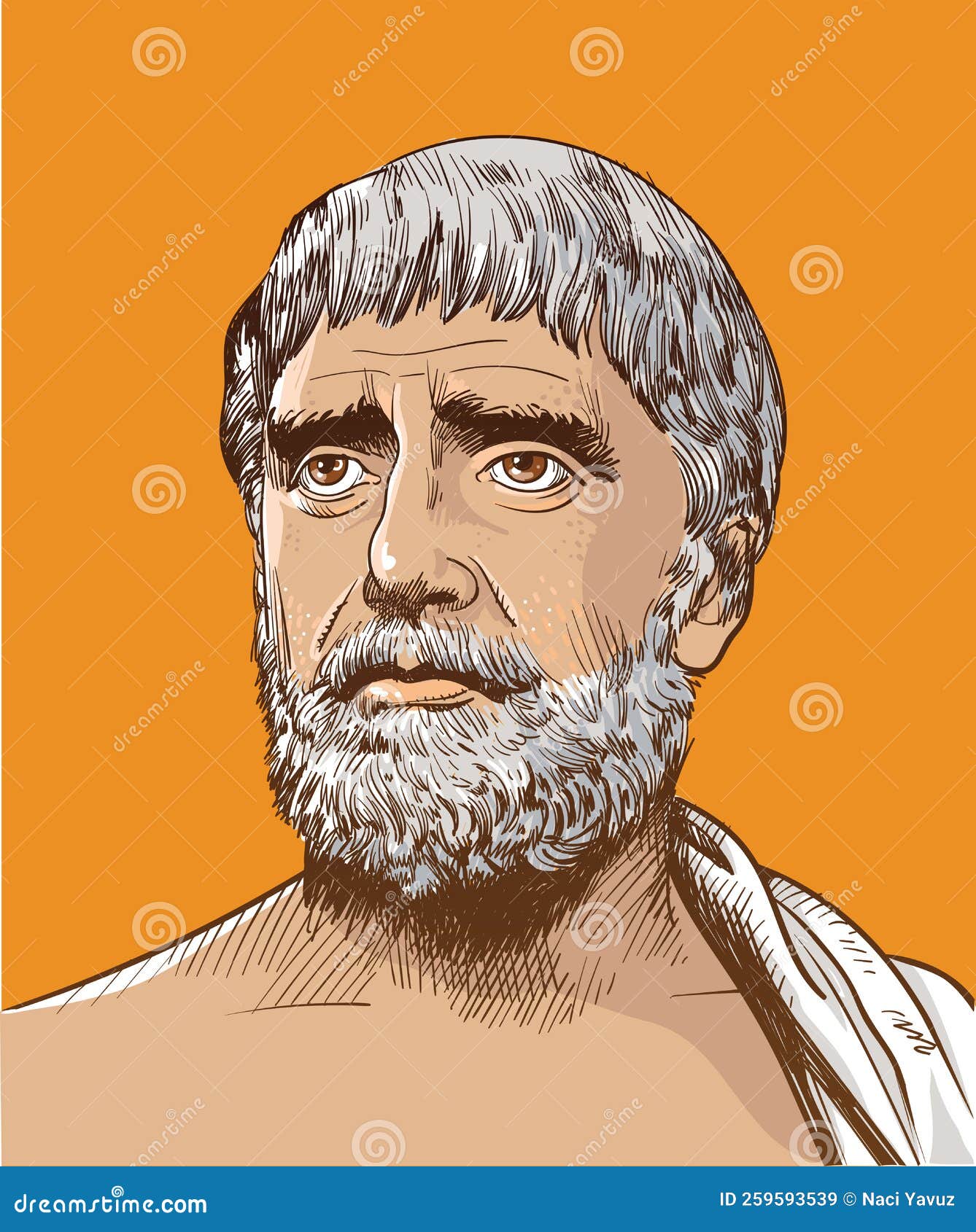 thales of miletus cartoon style portrait, 