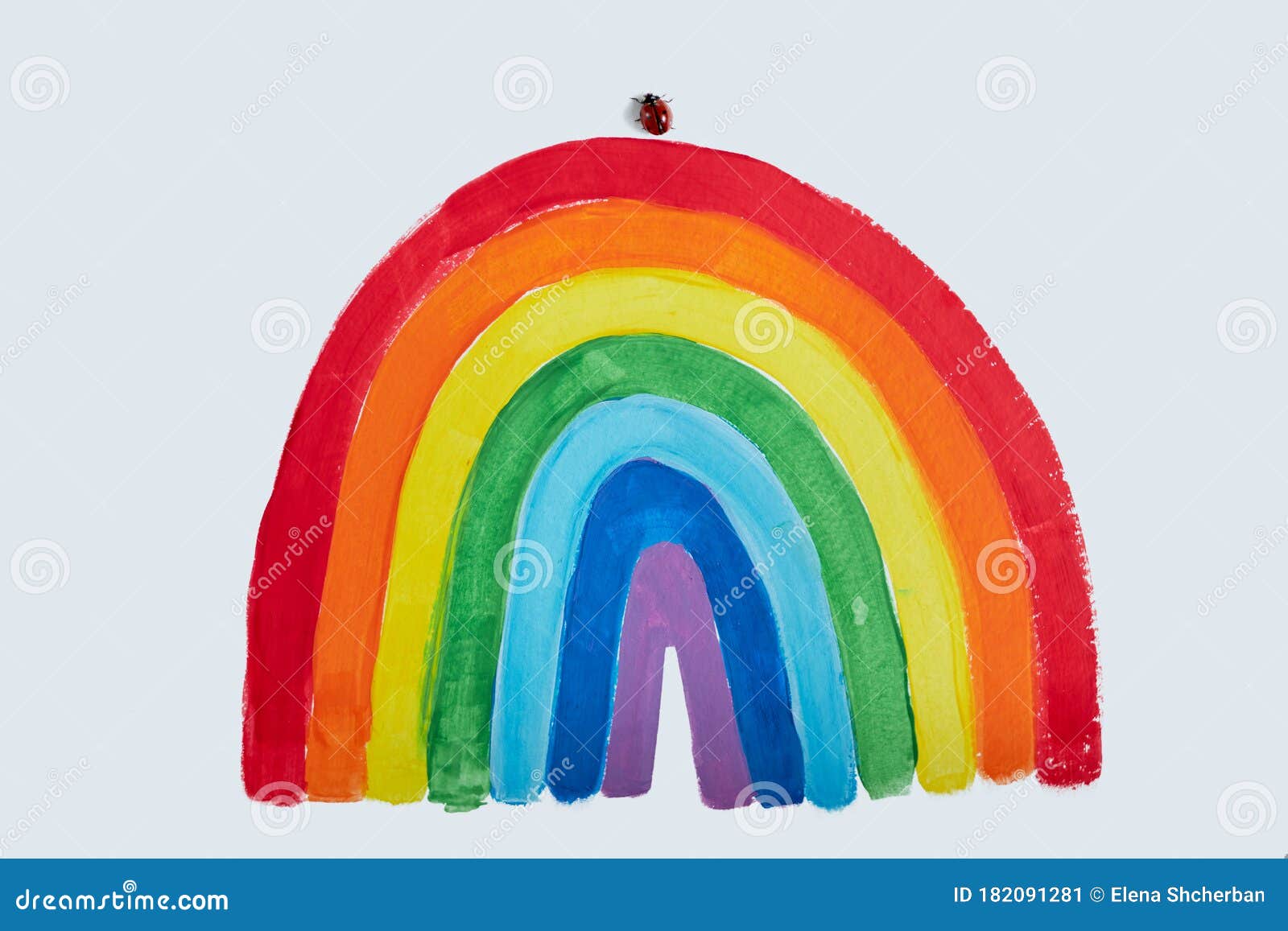 thank to nhs. childrens hand drawing rainbow on paper. greating card for nurses. ladybug sat