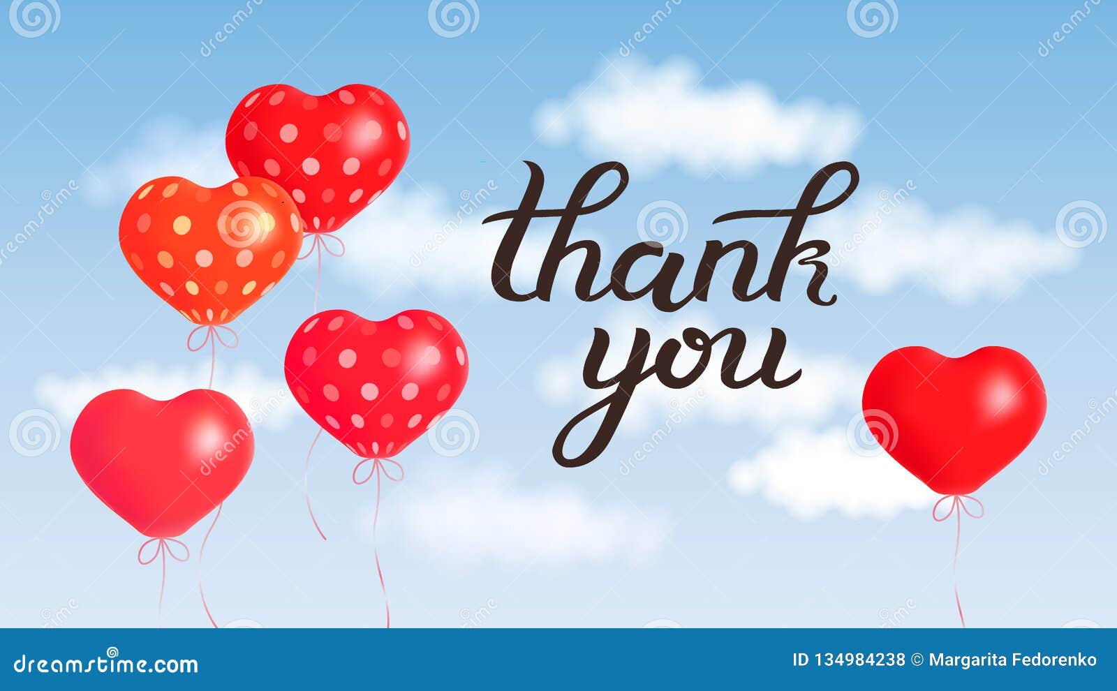 Thank You Calligraphy Hand Lettering with Red Heart Shape Balloon ...