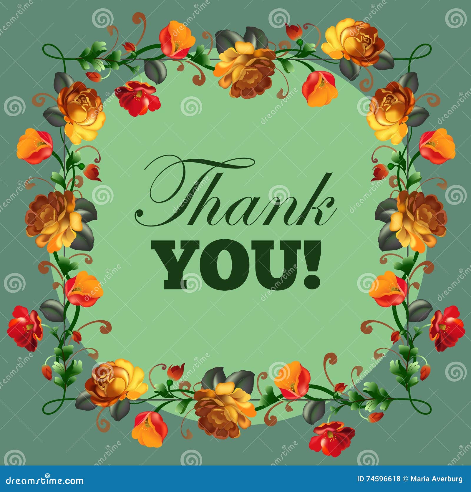 Thank You Card With Beautiful Vintage Flowers Stock Vector ...