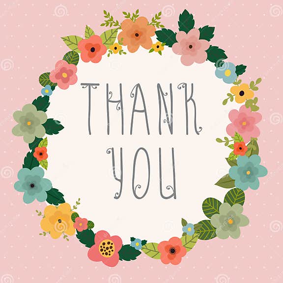 Thank You Card. Bright Floral Frame on Pink Background Stock Vector ...