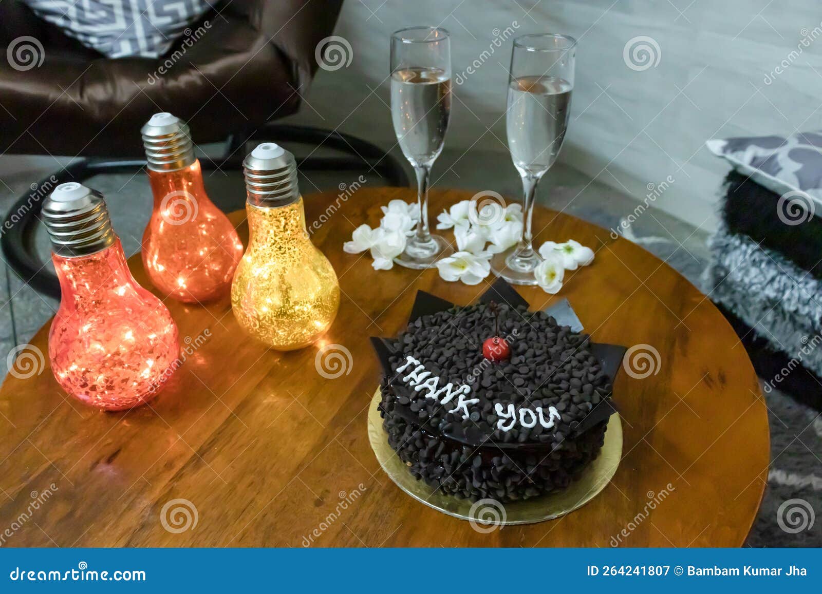 Thank You Chocolate Truffle Cake Decorated with Cherry and Artificial