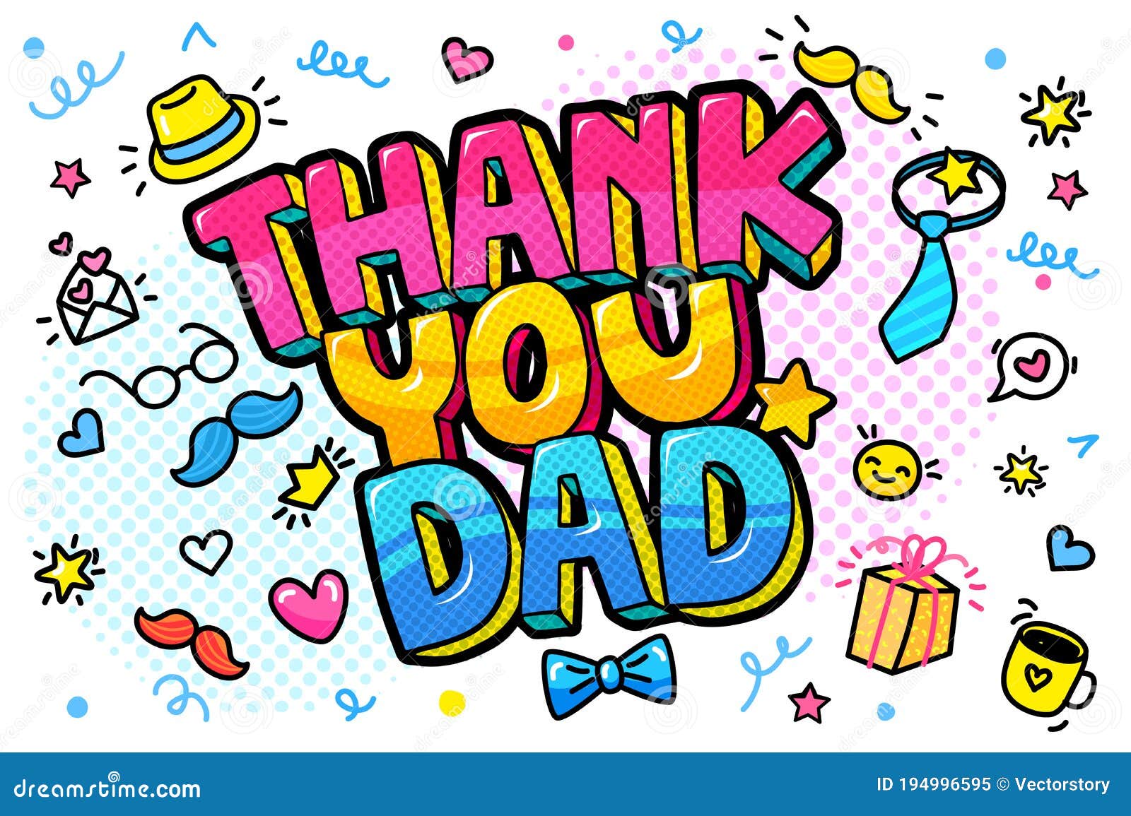 Thank You Dad Message in Pop Art Style Stock Vector - Illustration of ...