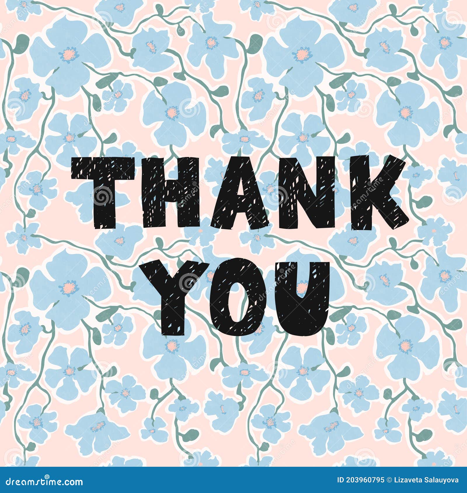 Thank You - Fun Hand Drawn Lettering on Floral Background Stock Vector ...